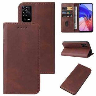 For OPPO A55 Magnetic Closure Leather Phone Case(Brown)