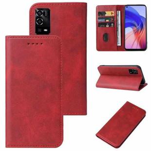 For OPPO A55 Magnetic Closure Leather Phone Case(Red)
