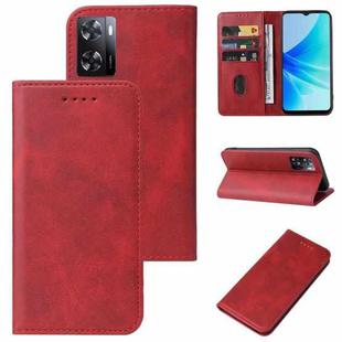 For OPPO A57 4G Magnetic Closure Leather Phone Case(Red)