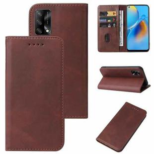 For OPPO A74 4G Magnetic Closure Leather Phone Case(Brown)