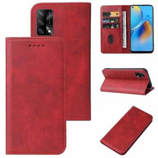 For OPPO A74 4G Magnetic Closure Leather Phone Case(Red)