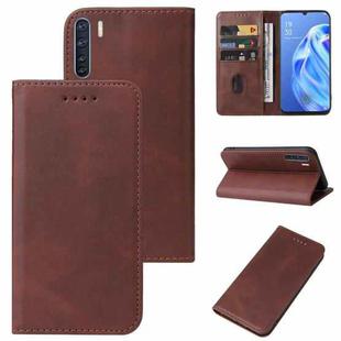 For OPPO F15 Magnetic Closure Leather Phone Case(Brown)