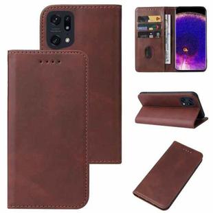 For OPPO Find X5 Pro Magnetic Closure Leather Phone Case(Brown)