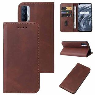 For Realme V15 Magnetic Closure Leather Phone Case(Brown)