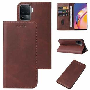 For OPPO Reno5 F Magnetic Closure Leather Phone Case(Brown)