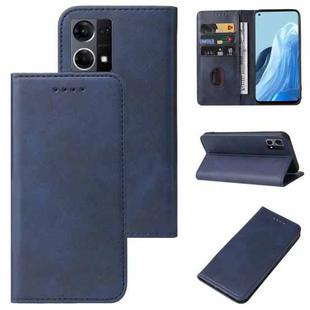 For OPPO Reno7 4G Magnetic Closure Leather Phone Case(Blue)