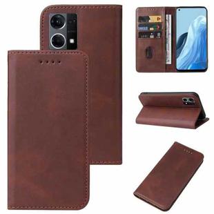 For OPPO Reno7 4G Magnetic Closure Leather Phone Case(Brown)