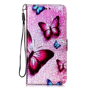 For Huawei P40 Lite Glitter Pattern Horizontal Flip Leather Case with Holder & Card slot & Wallet & Lanyard(Blue Butterfly)