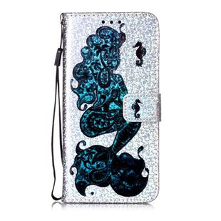 For Huawei P40 Lite Glitter Pattern Horizontal Flip Leather Case with Holder & Card slot & Wallet & Lanyard(Mermaid and seahorse)