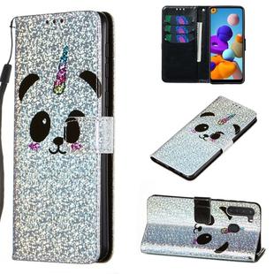 For Galaxy A21 Glitter Pattern Leather Case With Left And Right With Bracket & Card slot & Wallet & Lanyard(Panda)