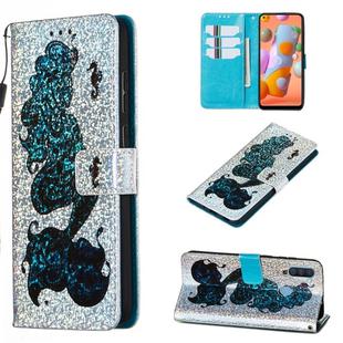 For Galaxy M11 Glitter Pattern Leather Case With Left And Right With Bracket & Card slot & Wallet & Lanyard(Mermaid and seahorse)