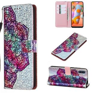 For Galaxy A11 Glitter Pattern Leather Case With Left And Right With Bracket & Card slot & Wallet & Lanyard(Datura Flower)