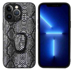 For iPhone 13 Pro Leather Back Phone Case with Holder (Snakeskin Print)