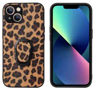 For iPhone 13 Leather Back Phone Case with Holder(Leopard Print)