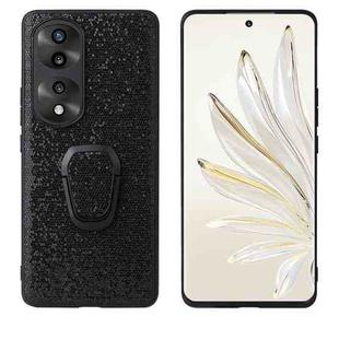 For Honor 70 Pro Leather Back Phone Case with Holder(Black Sequins)