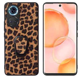 For Honor 70 Leather Back Phone Case with Holder(Leopard Print)