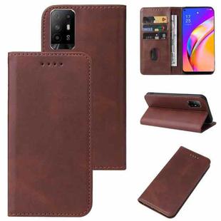 For OPPO F19 Pro+ 5G Magnetic Closure Leather Phone Case(Brown)