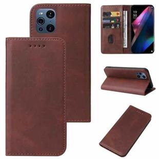 For OPPO Find X3 Magnetic Closure Leather Phone Case(Brown)