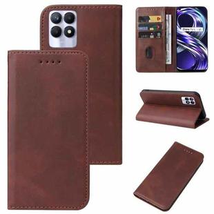 For Realme 8i Magnetic Closure Leather Phone Case(Brown)