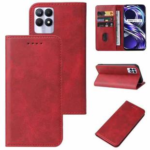 For Realme 8i Magnetic Closure Leather Phone Case(Red)