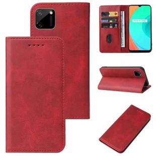 For Realme C21 Magnetic Closure Leather Phone Case(Red)