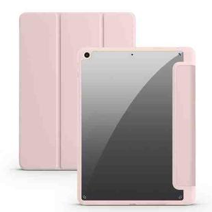 For iPad 10.2 2021/2020/2019 Acrylic 3-folding Smart Leather Tablet Case(Pink)