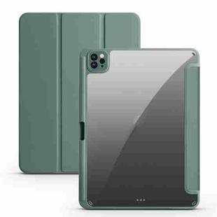For iPad Air 13 2024 / Pro 12.9 2022 / 2021 / 2020 / 2018 Acrylic 3-folding Smart Leather Tablet Case(Dark Green)