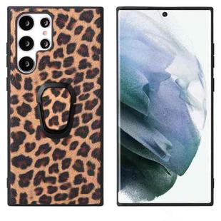 For Samsung Galaxy S22 Ultra 5G Leather Back Phone Case with Holder(Leopard Print)