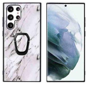 For Samsung Galaxy S22 Ultra 5G Leather Back Phone Case with Holder(Marble)