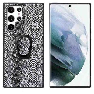 For Samsung Galaxy S22 Ultra 5G Leather Back Phone Case with Holder(Snakeskin Print)
