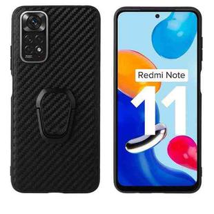 For Xiaomi Redmi Note 11 Pro Leather Back Phone Case with Holder(Black Carbon Fiber Texture)