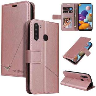For Samsung Galaxy A21 GQUTROBE Right Angle Leather Phone Case(Rose Gold)