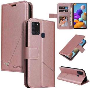 For Samsung Galaxy A21s GQUTROBE Right Angle Leather Phone Case(Rose Gold)