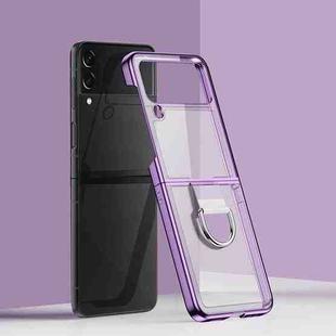 For Samsung Galaxy Z Flip4 Electroplating PC Full Coverage Shockproof Ring Phone Case(Purple)