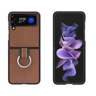 For Samsung Galaxy Z Flip4 Cross Texture Shockproof Protective Phone Case with Lanyard(Brown)