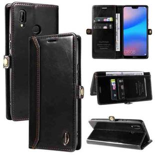 For Huawei P20 Lite GQUTROBE RFID Blocking Oil Wax Leather Phone Case(Black)