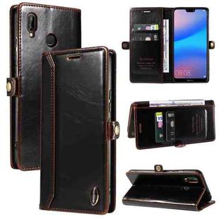 For Huawei P20 Lite GQUTROBE RFID Blocking Oil Wax Leather Phone Case(Brown)