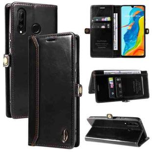 For Huawei P30 Lite GQUTROBE RFID Blocking Oil Wax Leather Phone Case(Black)
