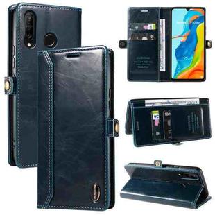 For Huawei P30 Lite GQUTROBE RFID Blocking Oil Wax Leather Phone Case(Blue)