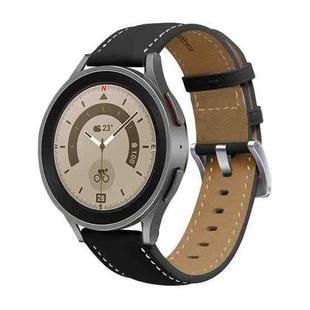 For Samsung Galaxy Watch5 40mm / 44mm Stitching Genuine Leather Watch Band(Black+Silver)