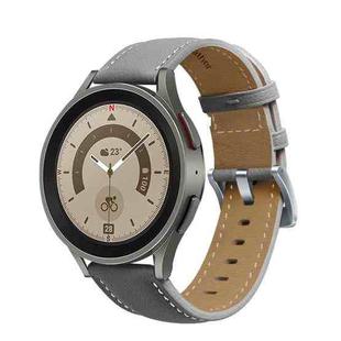 For Samsung Galaxy Watch5 40mm / 44mm Stitching Genuine Leather Watch Band(Grey+Silver)