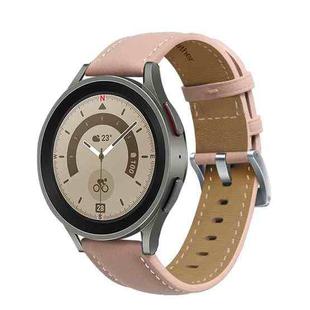 For Samsung Galaxy Watch5 40mm / 44mm Stitching Genuine Leather Watch Band(Light Pink+Silver)
