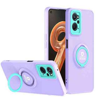 For OPPO A36/A76 4G/A96 4G/Realme 9i Eagle Eye Ring Holder Phone Case(Purple + Light Green)