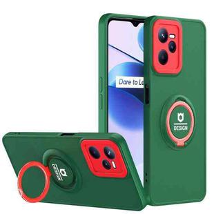 For Realme C35 Eagle Eye Ring Holder Phone Case(Dark Green + Red)