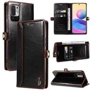 For Xiaomi Redmi Note 10 5G GQUTROBE RFID Blocking Oil Wax Leather Phone Case(Brown)