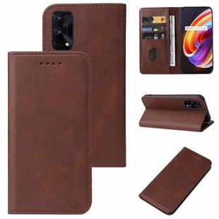 For Realme X7 Pro Magnetic Closure Leather Phone Case(Brown)