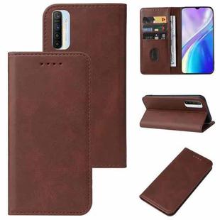 For Realme XT Magnetic Closure Leather Phone Case(Brown)