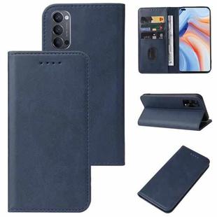 For OPPO Reno4 5G Magnetic Closure Leather Phone Case(Blue)