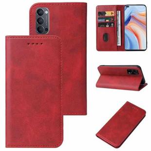 For OPPO Reno4 5G Magnetic Closure Leather Phone Case(Red)
