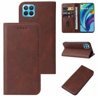 For OPPO Reno4 Lite Magnetic Closure Leather Phone Case(Brown)